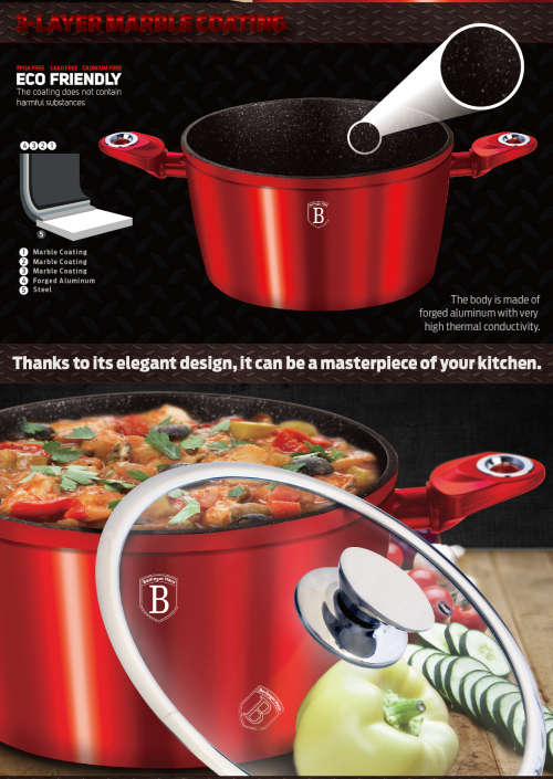 Berlinger Haus 4-Piece Marble Coating Induction Bottom Cookware Set  Burgundy Metallic Line