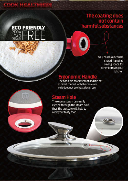 Berlinger Haus 4-Piece Marble Coating Induction Bottom Cookware Set  Burgundy Metallic Line