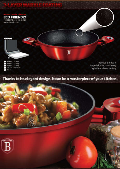 Berlinger Haus 4-Piece Marble Coating Induction Bottom Cookware Set  Burgundy Metallic Line