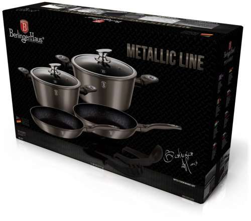 Berlinger Haus 9-Piece Matellic Line Marble Coated Turbo Induction Cookware Set - Carbon