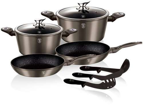 Berlinger Haus 9-Piece Matellic Line Marble Coated Turbo Induction Cookware Set - Carbon