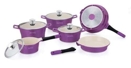 Royalty Line RL-ES1014C 14-Piece Marble Coating Cookware Set  Burgundy / Black / Purple / Pink