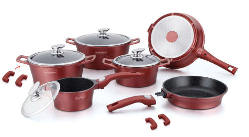 Royalty Line RL-ES2014M 14-Piece Marble Coating Cookware Set BURGUNDY / BLACK / GREY / RED & BLACK