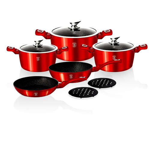 Berlinger Haus 10-Piece Marble Coating Metallic Line Cookware Set Burgundy