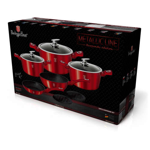 Berlinger Haus 10-Piece Marble Coating Metallic Line Cookware Set Burgundy