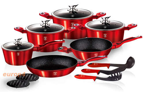 Berlinger Haus 15-Piece Marble Coating Metallic Line Cookware Set ( Burgundy