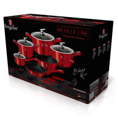 Berlinger Haus 15-Piece Marble Coating Metallic Line Cookware Set ( Burgundy