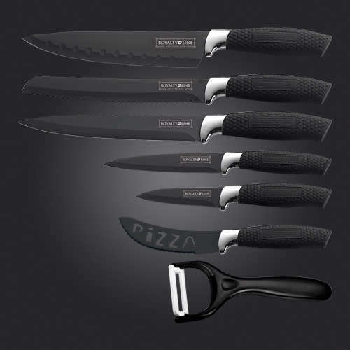 Royalty Line Steel Black Knife Set - 6 Piece Stainless + FREE BONUS (PEELER)