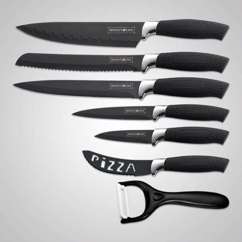 Royalty Line Steel Black Knife Set - 6 Piece Stainless + FREE BONUS (PEELER)