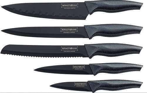 Royalty Line Carbon Handle 5-Piece Black Ceramic Coating Knife Set RL-CB5