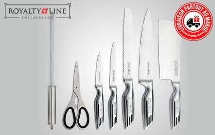 Royalty Line 8-Piece Stainless Steel Knife Set With Rotating Stand - Silver