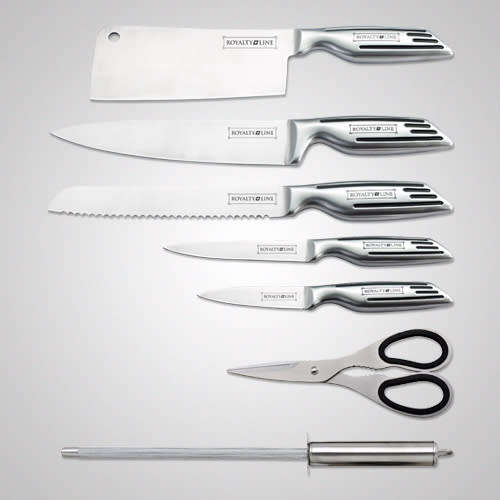 Royalty Line 8-Piece Stainless Steel Knife Set With Rotating Stand - Silver