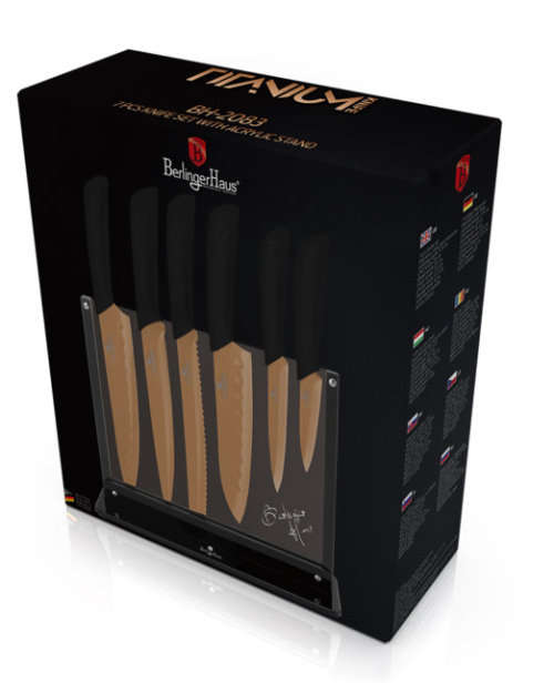 Berlinger Haus 7 pcs titanium knife set with stand, Rose Gold