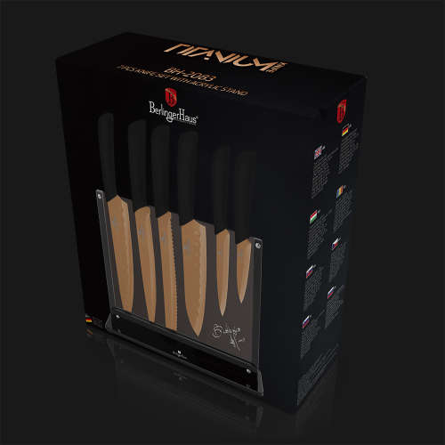 Berlinger Haus 7 pcs titanium knife set with stand, Rose Gold