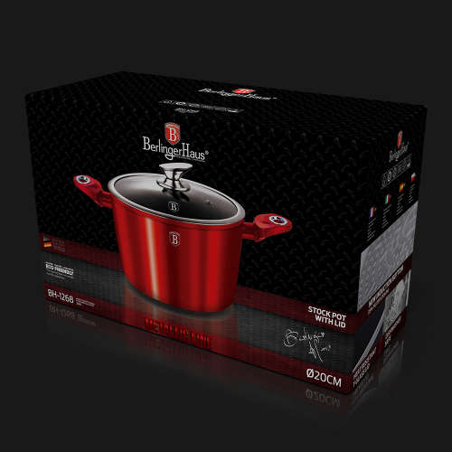 BH-1268 Stock pot with lid 20 cm, Burgundy Metallic Line