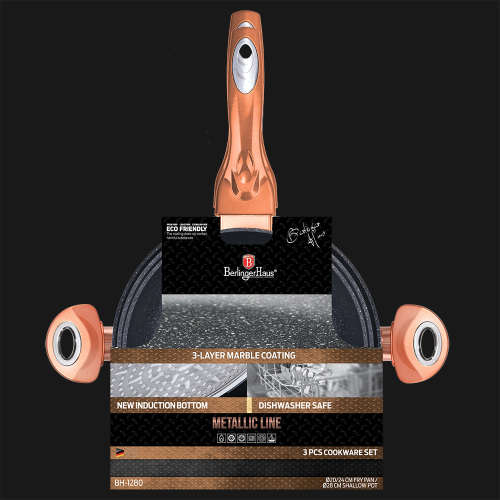 BH-1280 3 pcs frypan set, Rose-gold Metallic Line