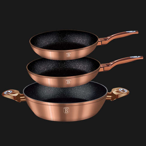 BH-1280 3 pcs frypan set, Rose-gold Metallic Line