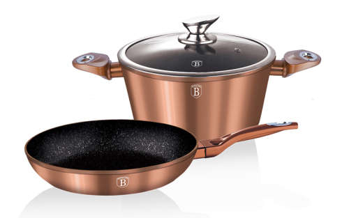 BH-1281 3 pcs frypan set, Rose-gold Metallic Line