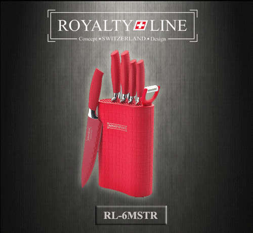 Royalty Line 6-Piece Non-Stick Coating Knife with Stand - Red