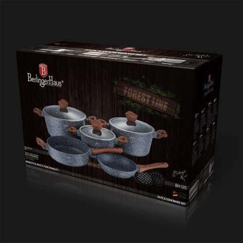 Berlinger Haus BH-1211 Marble Coating 10-Piece Induction Ready Cookware Set , Forest Line