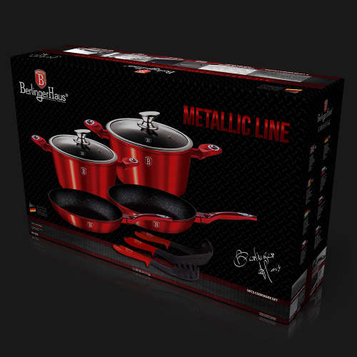 BH-1228 9 pcs cookware set, Burgundy Metallic Line