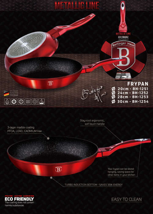 BH-1252 Frypan 24 cm, Burgundy Metallic Line