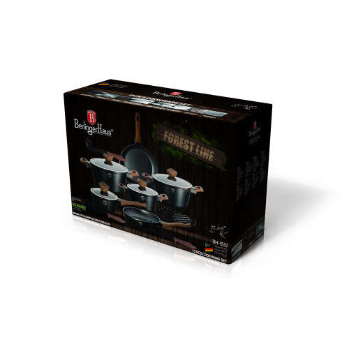 Berlinger Haus 15-Piece Marble Coating Ebony Smoked Wood Line Cookware Set BH-1538