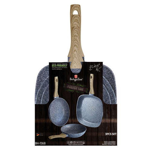 Berlinger Haus 3-Piece Marble Coating Forest Line Fry & Grill Pan Set Light Wood BH-1568