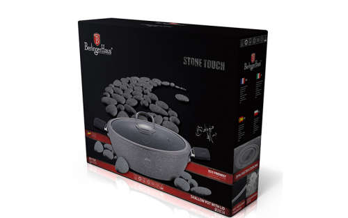 Berlinger Haus 28cm Marble Coating Oven safe Shallow Pot with Lid, Gray Stone Touch LIne