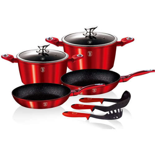BH-1228 9 pcs cookware set, Burgundy Metallic Line