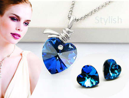 Ocean Heart 18KT white gp  Austrian crystals fashion Jewelry set