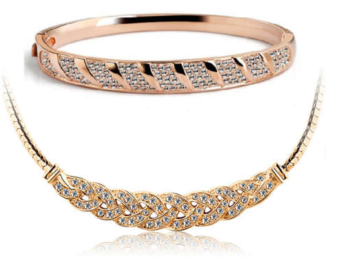 Swarovski Crystal love Bangle+necklace