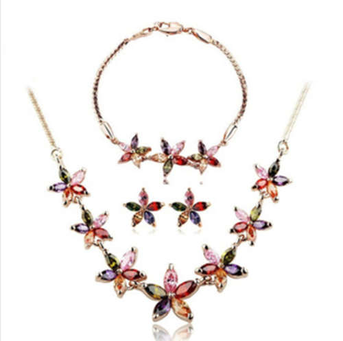 AAA Zircon Colourful Flower Jewellery Set