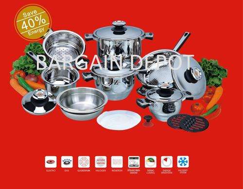 German Design - 16 PC Stainless Steel 18/10, 11 Layer Capsuled Set with Thermostat lids