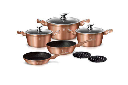 Berlinger Haus 10-Piece Marble Coating Metallic Line Cookware Set Rose Gold  BH-1220