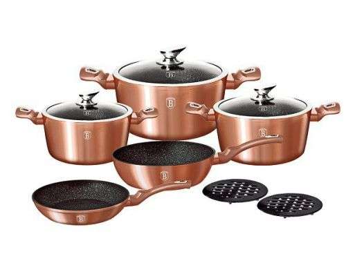 Berlinger Haus 10-Piece Marble Coating Metallic Line Cookware Set Rose Gold  BH-1220