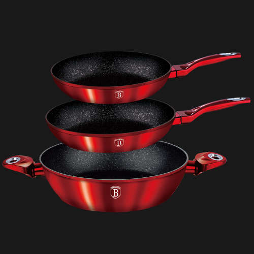 Berlinger Haus 3-Piece Marble Coating Metallic Line Cookware Set ( Burgundy )