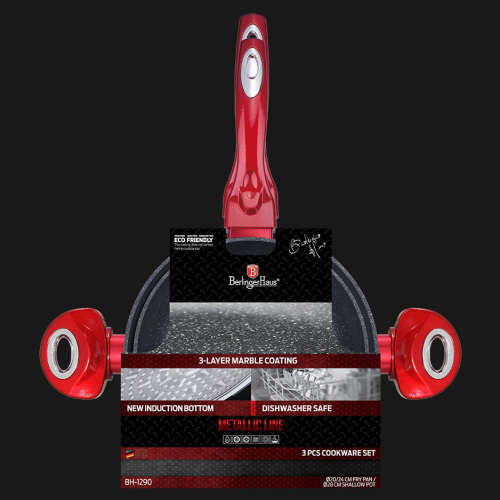 Berlinger Haus 3-Piece Marble Coating Metallic Line Cookware Set ( Burgundy )