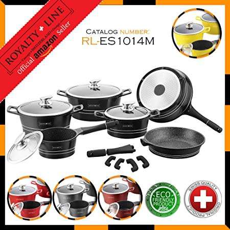 Royalty Line RL-ES1014M 14-Piece Marble Coating Cookware Set  Burgundy / Copper / BLACK