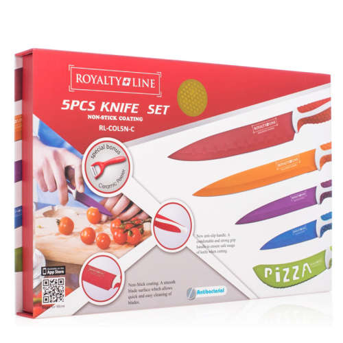 FREE SHIPPING Royalty Line 5 Piece Non-Stick Colourful Knife Set