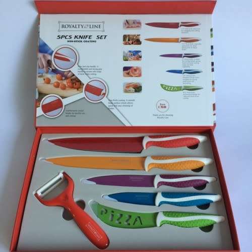 FREE SHIPPING Royalty Line 5 Piece Non-Stick Colourful Knife Set