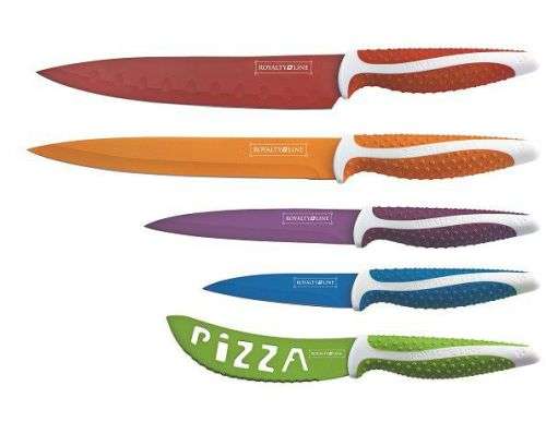 FREE SHIPPING Royalty Line 5 Piece Non-Stick Colourful Knife Set