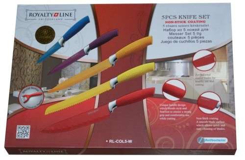 Royalty Line Steel Colourful Knife Set - 5 Piece Stainless + FREE BONUS (PEELER)