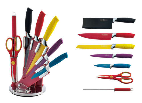FREE SHIPPING Royalty Line 8 Piece Non-Stick Coating Knife Set with Stand - RL-COL8-W