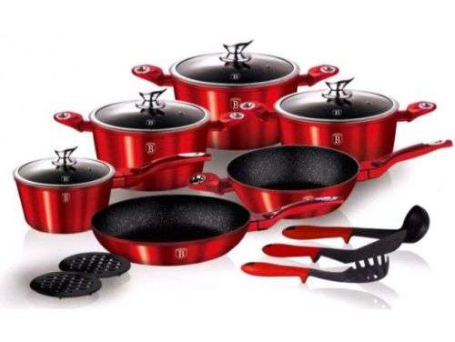 Berlinger Haus 15-Piece Marble Coating Metallic Line Cookware Set ( Burgundy)