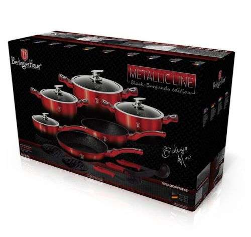 Berlinger Haus Marble Coating Cookware 15 Piece Set - Black Burgundy Edition