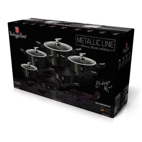 Berlinger Haus Marble Coating Cookware Set - Royal Black (15 Piece)