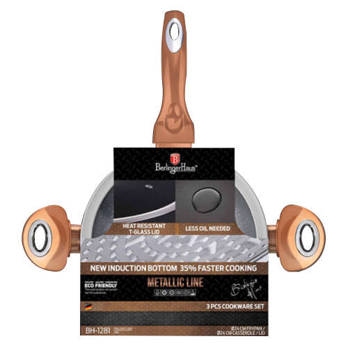 Berling Haus 3 pcs frypan set, Rose-gold Metallic Line, BH-1281