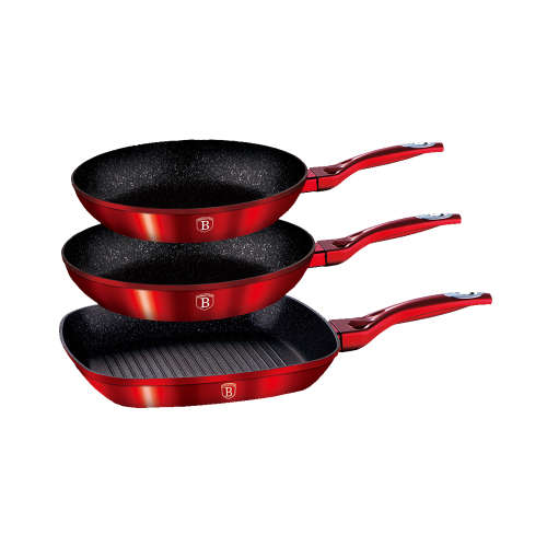 Berling Haus 3 Pcs Frypan Set, Burgundy Metallic Line, BH-1289