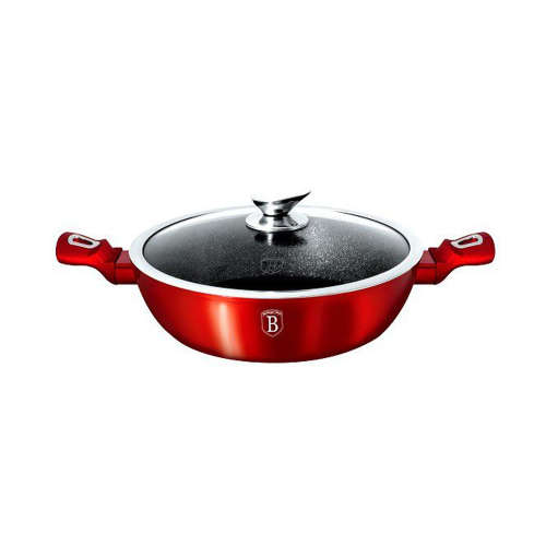 Berlinger Haus Marble coating induction Shallow Pot with Lid, 24CM Burgandy Metallic Line, BH-1262